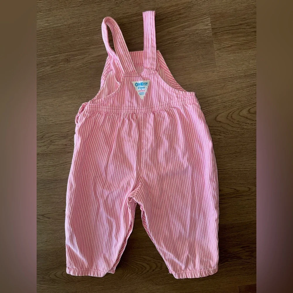 Vintage USA OshKosh B'gosh Pink Striped 100%Cotton Overalls Baby Girl 24 Months